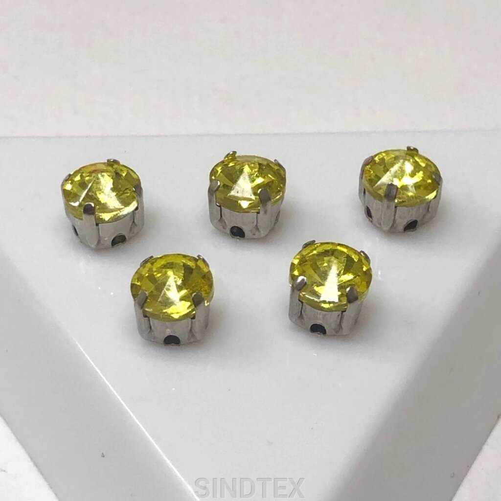 5 шт - Стрази в цапах 6 мм (скло) круглі, жовтий від компанії SINDTEX - фото 1