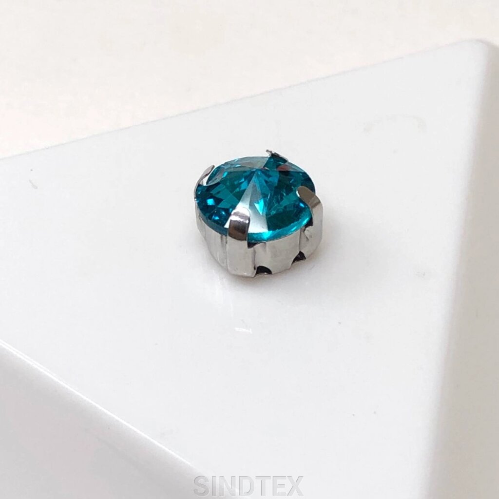 5 шт - Стрази в цапах 8 мм (скло) круглі, блакитний від компанії SINDTEX - фото 1