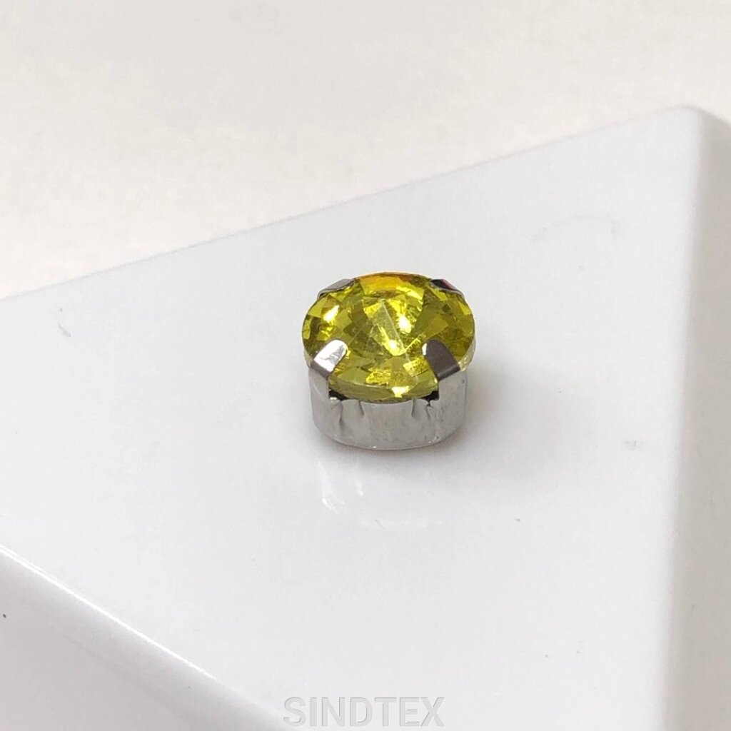 5 шт - Стрази в цапах 8 мм (скло) круглі, жовтий від компанії SINDTEX - фото 1