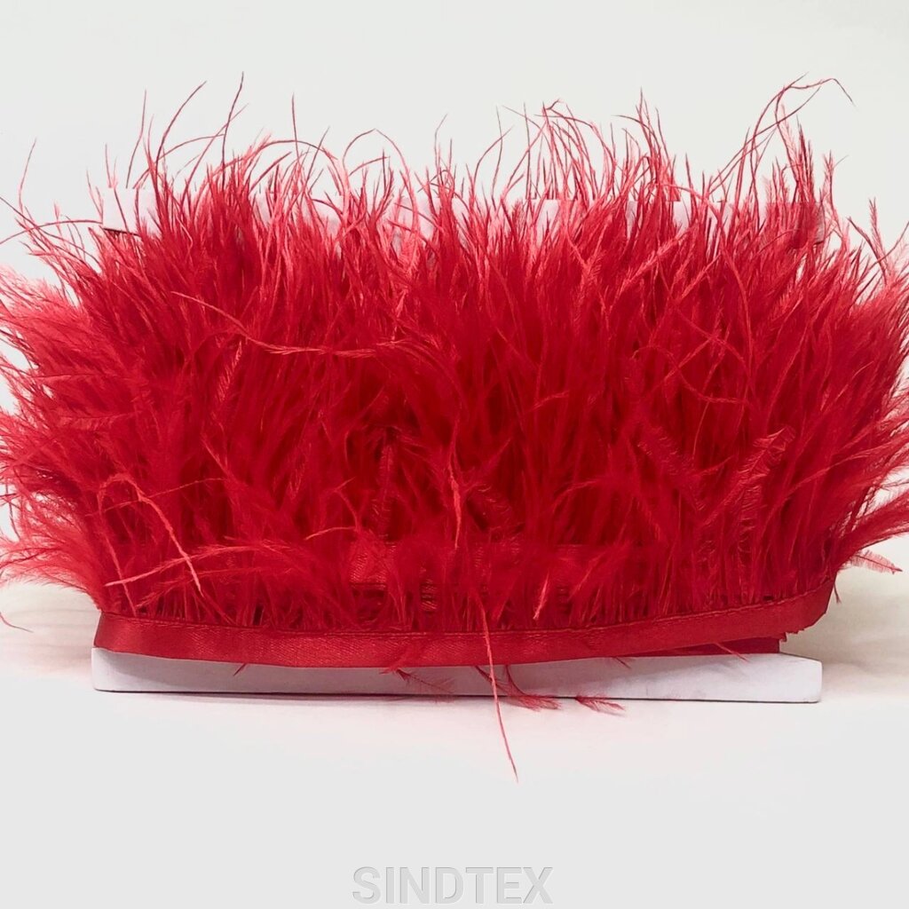 50 см - Пір'я страуса на стрічці 8-10 см - червоний від компанії SINDTEX - фото 1