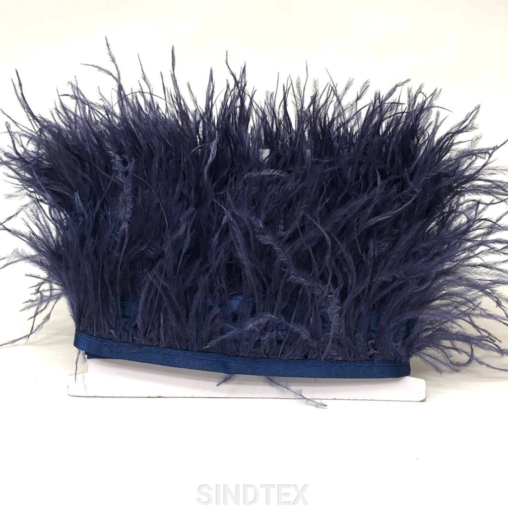 50 см - Пір'я страуса на стрічці 8-10 см - синій темний від компанії SINDTEX - фото 1