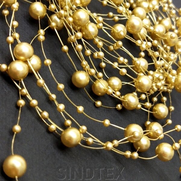 (5од 1,3 метра) Намистини на волосіні Ø8 і Ø3мм колір - золото від компанії SINDTEX - фото 1
