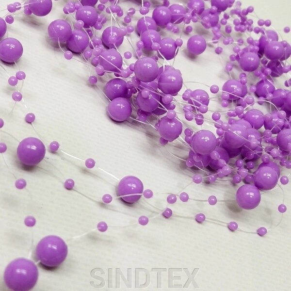(5шт по 1,3 метра) Намистини на волосіні Ø8 і Ø3мм Колір - бузковий від компанії SINDTEX - фото 1
