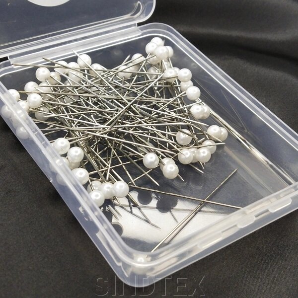 6,5 см шпильки кравецькі з білою кулькою (50шт) в органайзері від компанії SINDTEX - фото 1