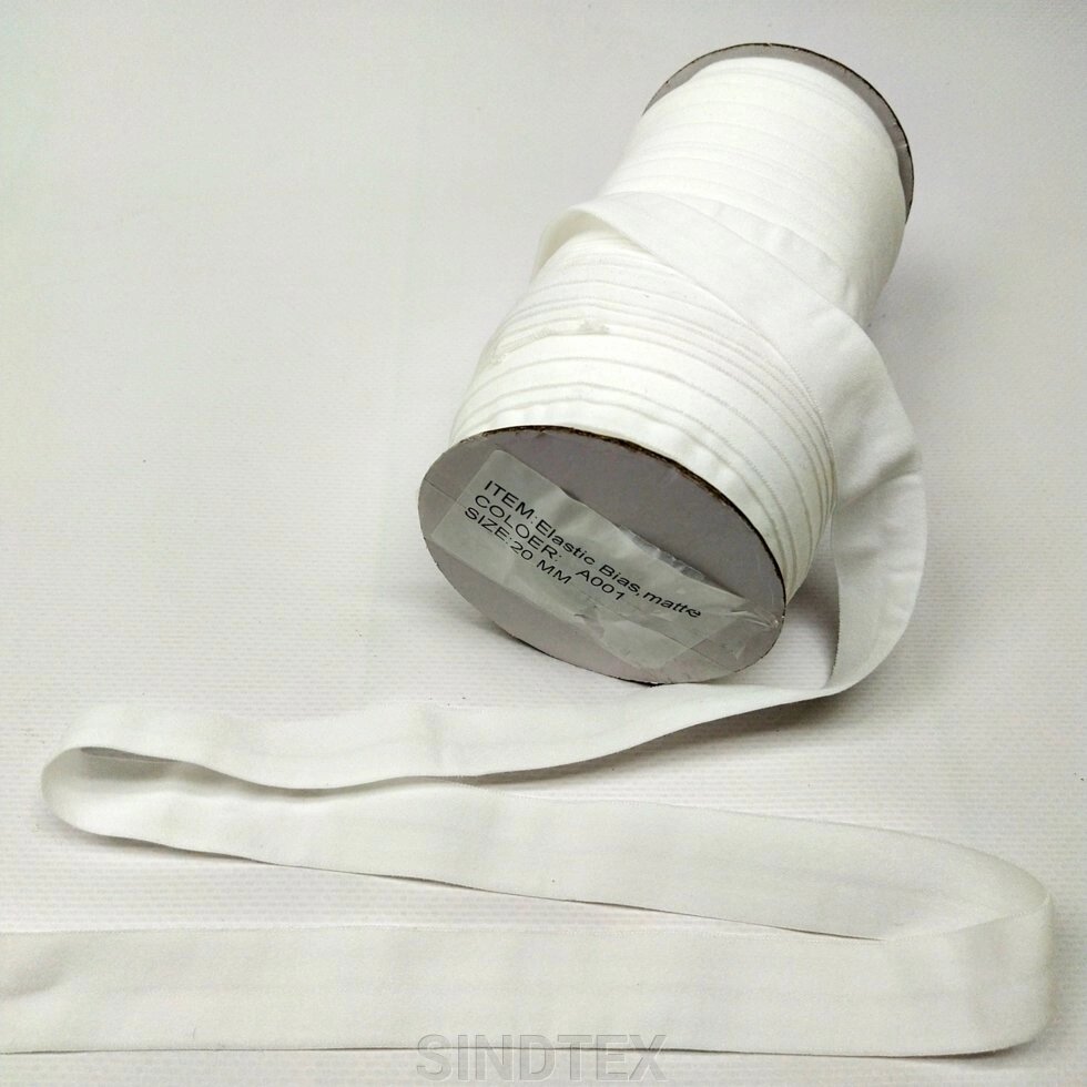 A-001 Трикотажна окантувальна бейка (стрейч еластична) 2 см х 1 м. (Білий) від компанії SINDTEX - фото 1