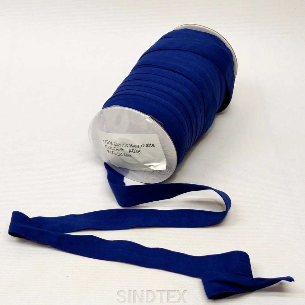 A-038 Трикотажна оздоблювальна бейка (стрейч. еластична) 2 см х 1м (синій) від компанії SINDTEX - фото 1