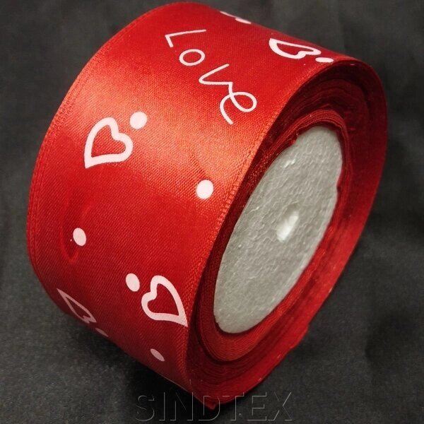 Атласна стрічка червона "Love" 5 см (23 м) "Sindtex" (АЛР5-005) від компанії SINDTEX - фото 1