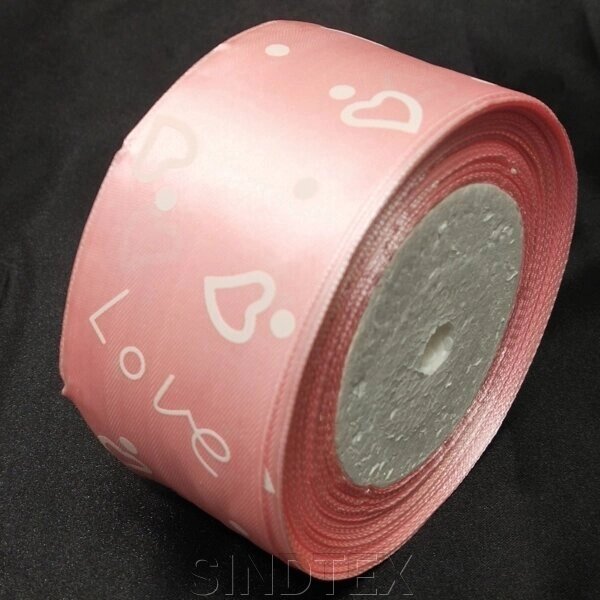 Атласна стрічка рожева "Love" 5 см (23 м) "Sindtex" (АЛР5-008) від компанії SINDTEX - фото 1