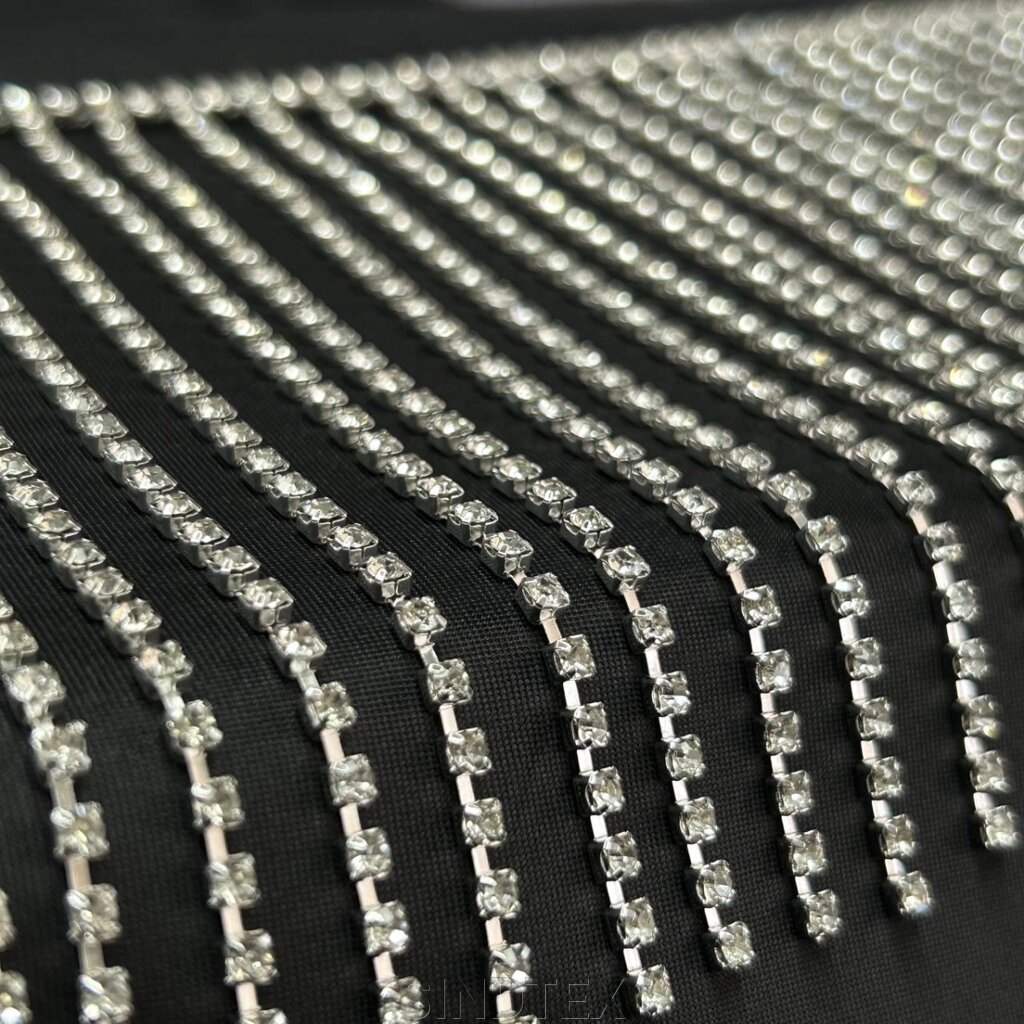 Бахрома стразова 12 см, довжина 1 м - темне срібло, кристал 3 мм від компанії SINDTEX - фото 1