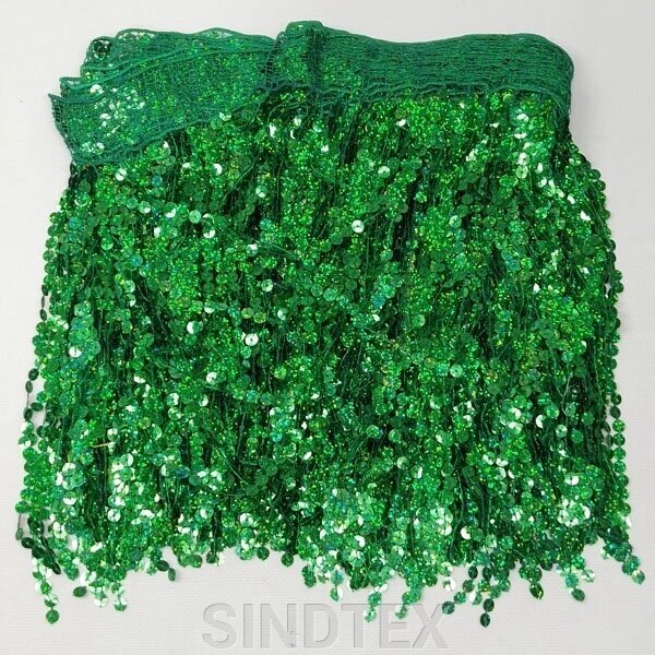 Бахрома з паєтками 25смх5м для танців, зелений з переливом від компанії SINDTEX - фото 1