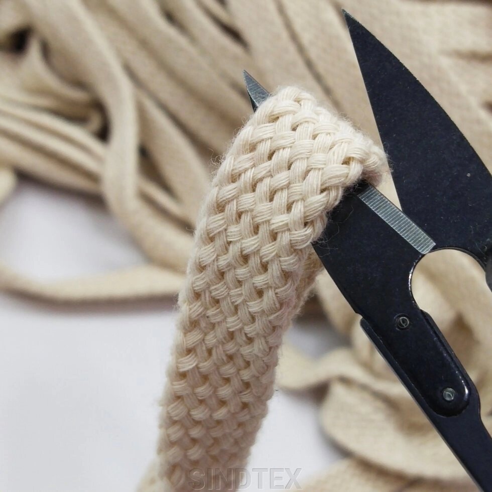 Бежевий шнур плоский плетений бавовна 1,5 см без наповнювача від компанії SINDTEX - фото 1