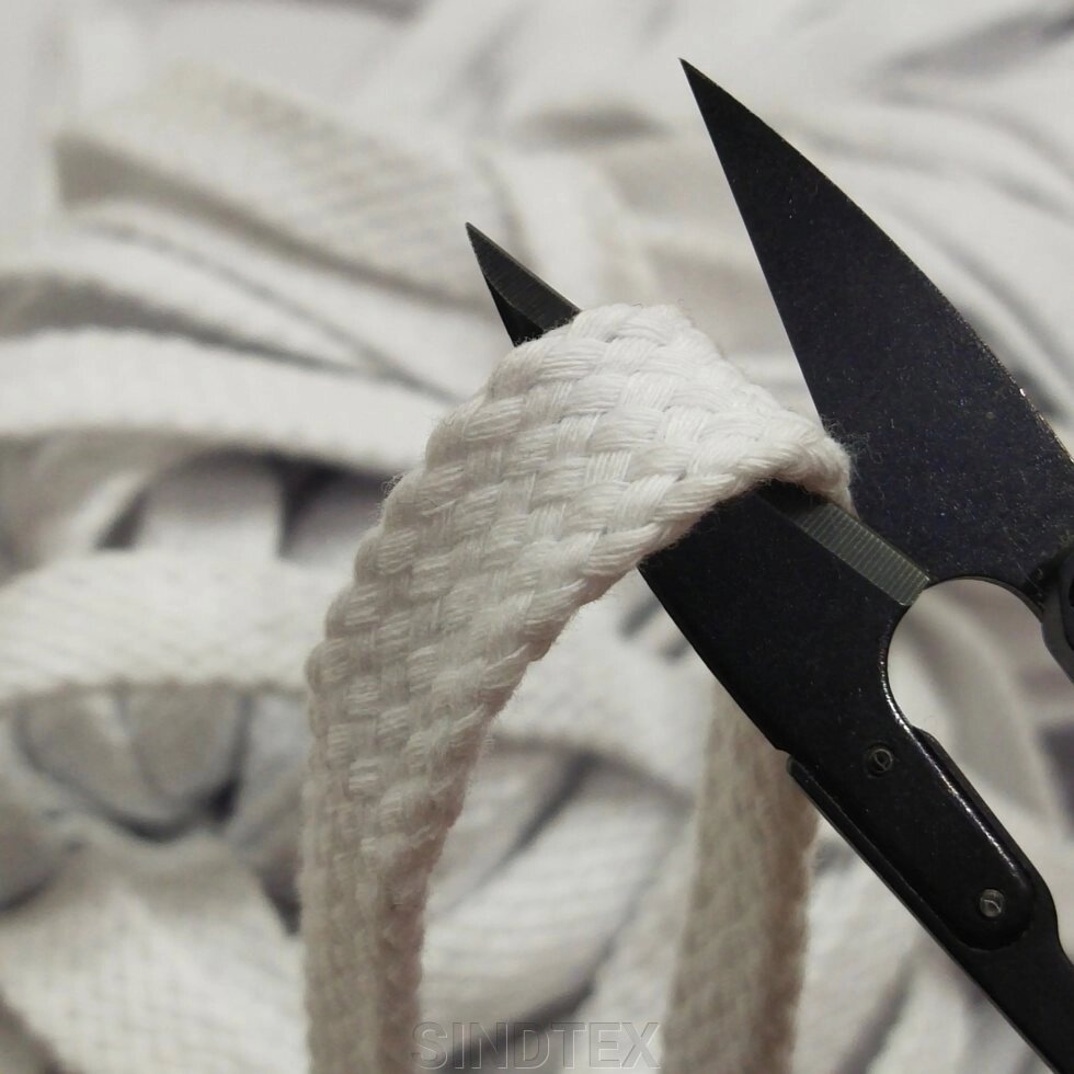 Білий шнур плоский плетений бавовна 1,5 см без наповнювача від компанії SINDTEX - фото 1