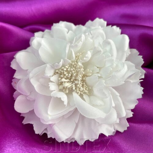 Брошка квітка хризантема 11 см, тканина - білий