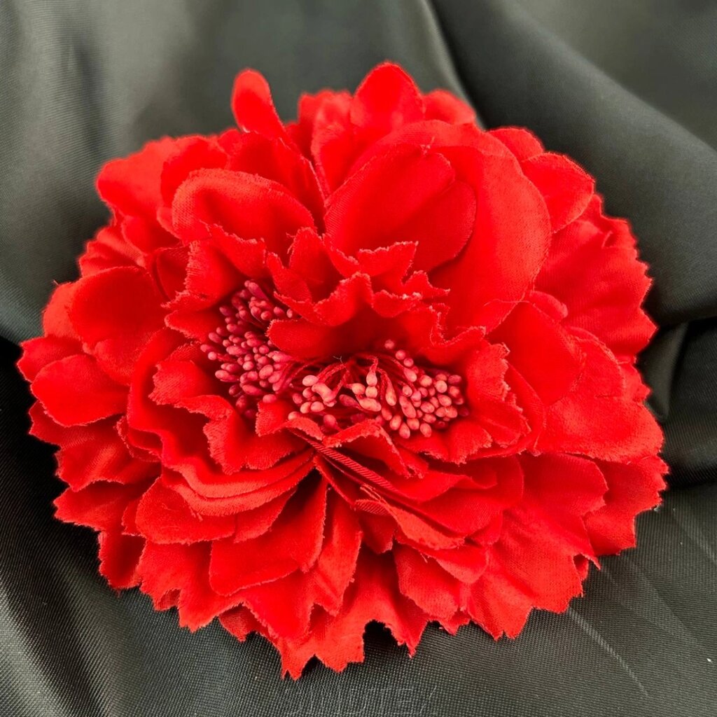 Брошка квітка хризантема 11 см, тканина - червоний від компанії SINDTEX - фото 1