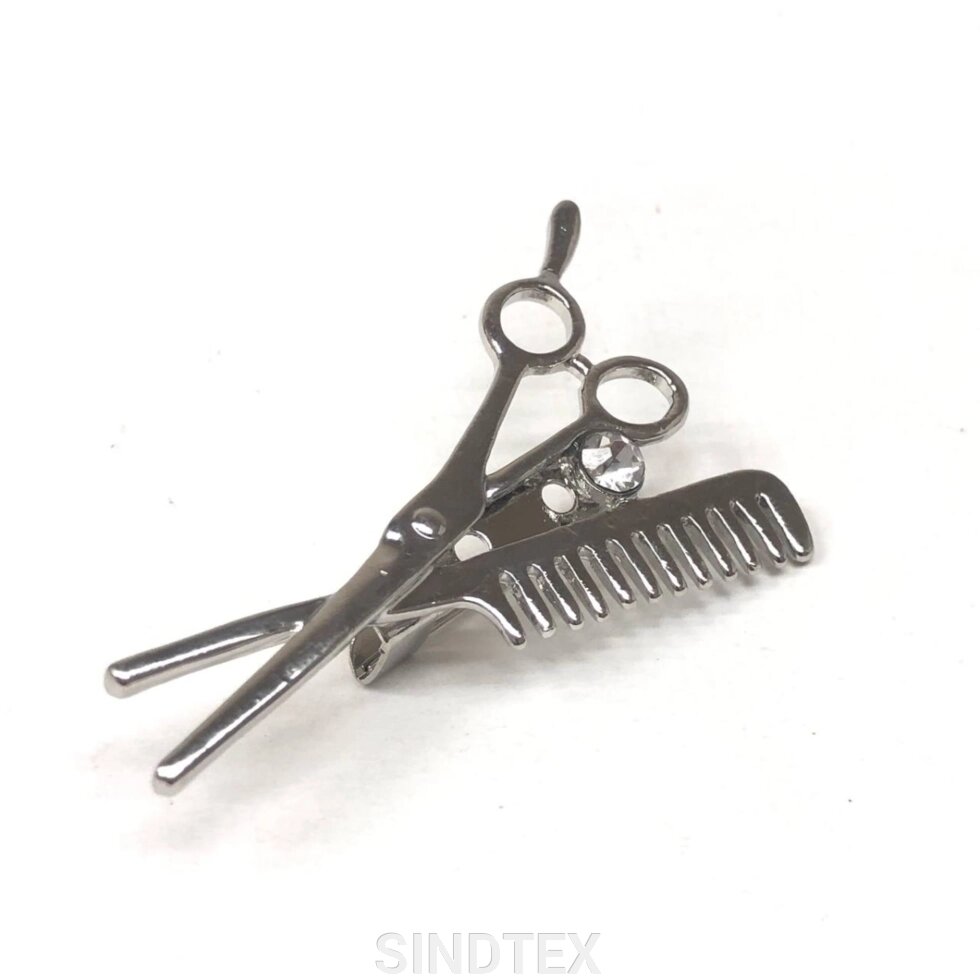 Брошка "Набір перукаря" метал - срібло від компанії SINDTEX - фото 1