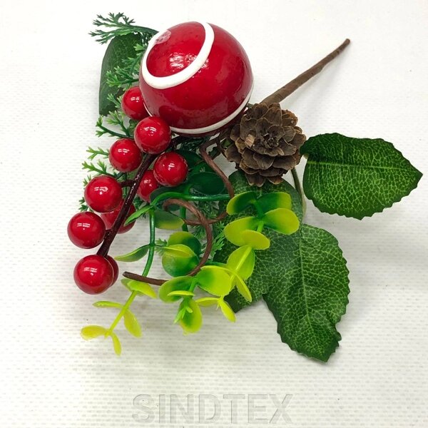 Декоративна гілка з яблуком та шишкою N13-15 від компанії SINDTEX - фото 1