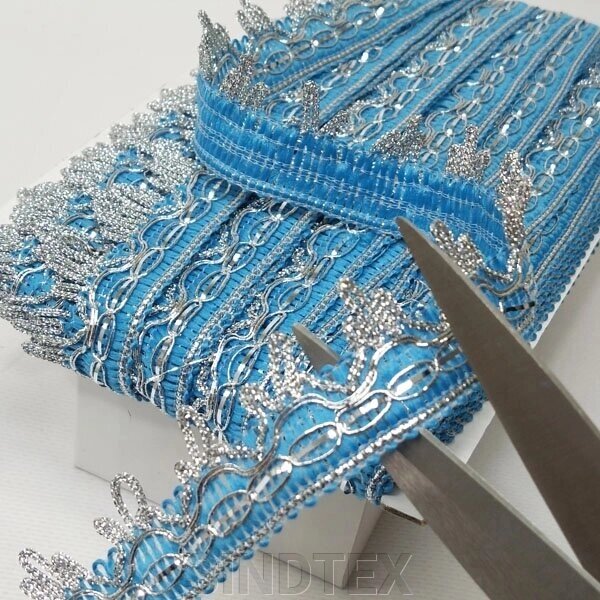 Декоративна тасьма 27 мм - блакитний зі сріблом від компанії SINDTEX - фото 1