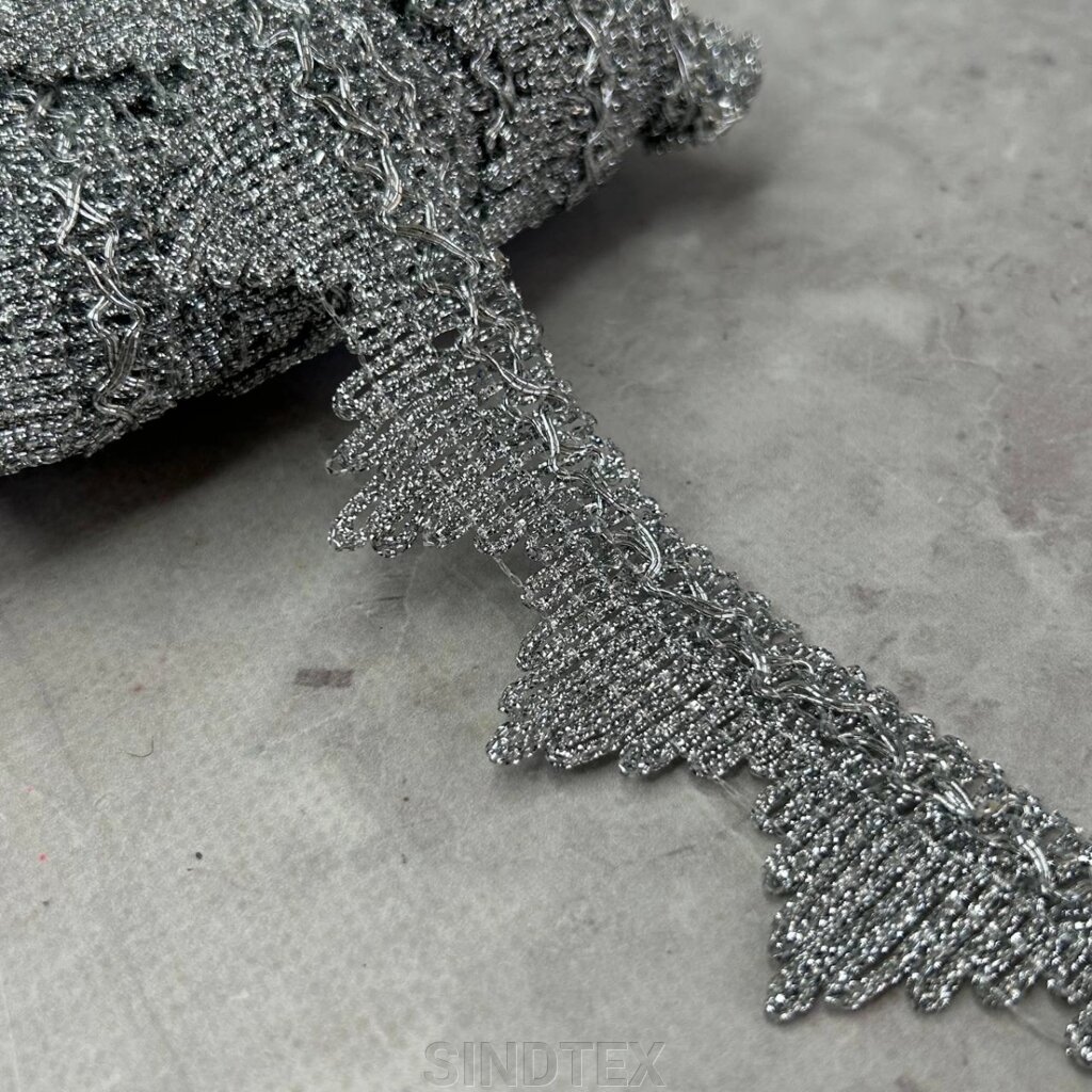 Декоративна тасьма 38 мм, парча срібло #1355 від компанії SINDTEX - фото 1