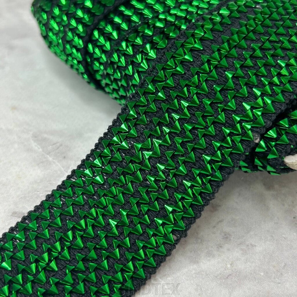 Декоративна тасьма-гумка "Фольга" 4 см - зелена від компанії SINDTEX - фото 1