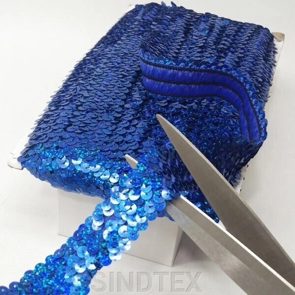 Декоративна тасьма-резинка з паєтками, синій з переливом від компанії SINDTEX - фото 1