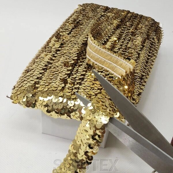 Декоративна тасьма-резинка з паєтками, золото від компанії SINDTEX - фото 1