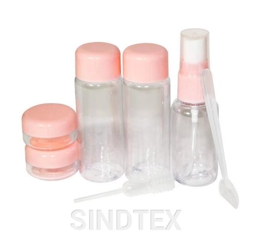 Дорожній набір ємностей для косметики 7в1, рожевий від компанії SINDTEX - фото 1