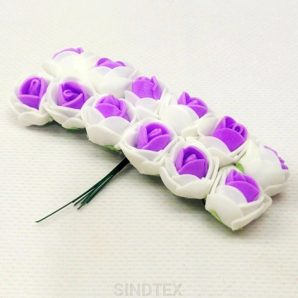 Двоколірні трояндочки з фоамірану (12шт) колір-Фіолетовий з білим від компанії SINDTEX - фото 1
