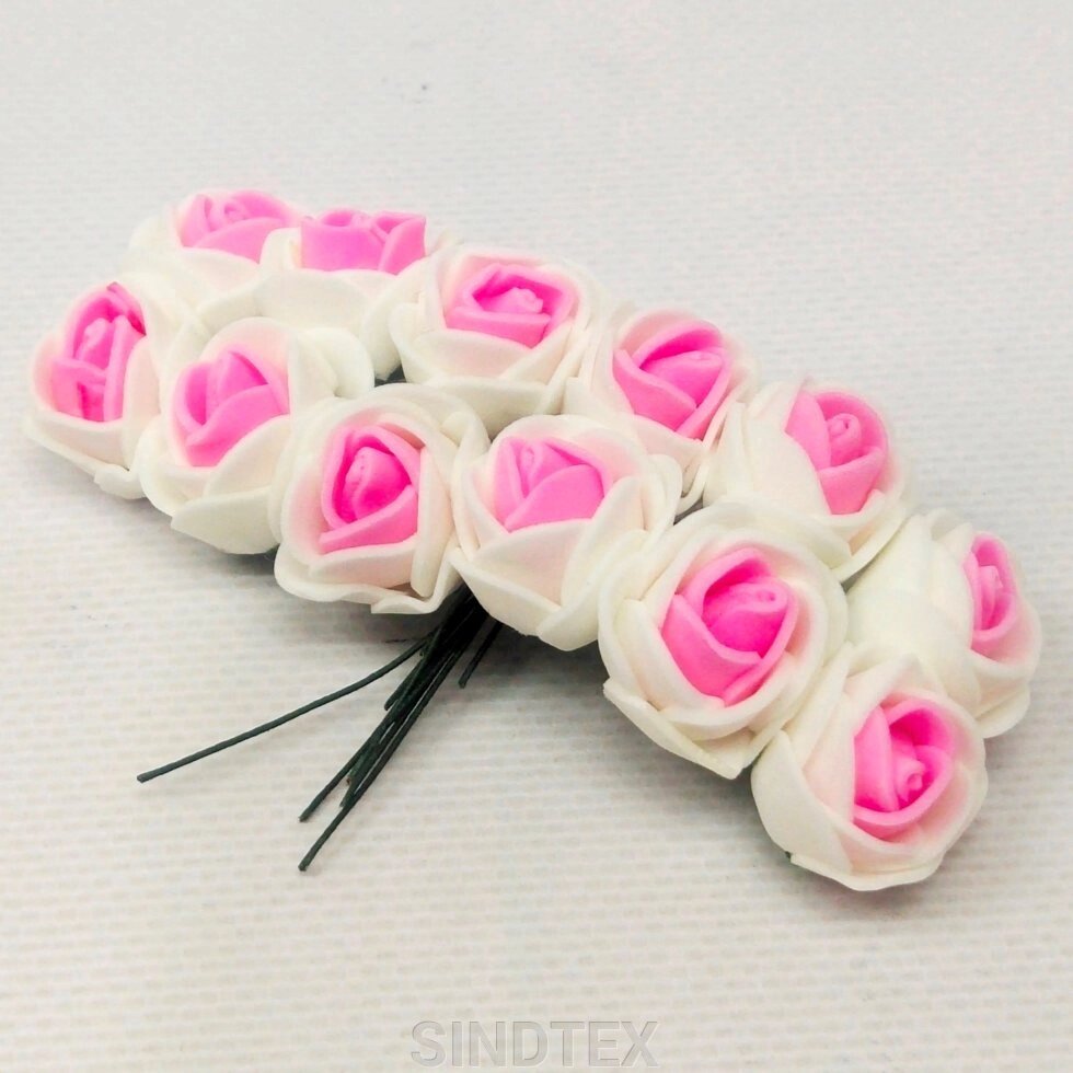 Двоколірні трояндочки з фоамірану (12шт) колір-Рожевий з білим від компанії SINDTEX - фото 1