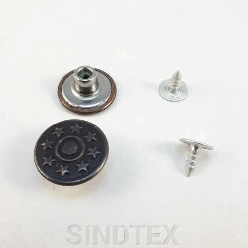Джинсовий гудзик з зірками 17 мм оксид (50 шт.) від компанії SINDTEX - фото 1