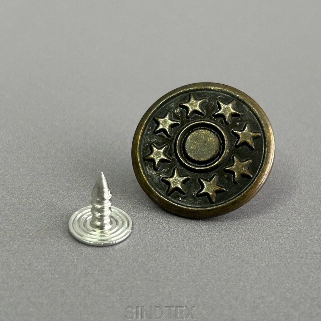 Джинсовий гудзик з зірками 20 мм Антик (50шт) від компанії SINDTEX - фото 1