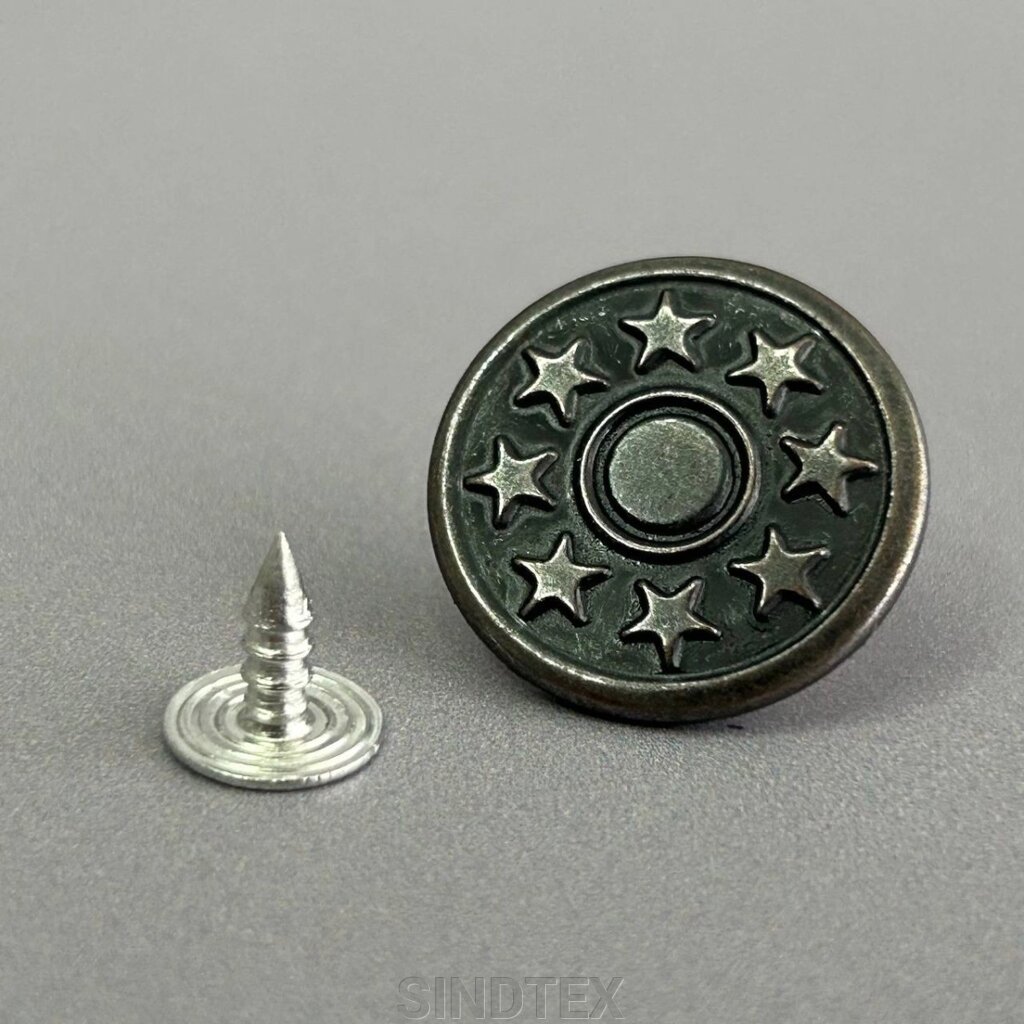 Джинсовий гудзик з зірками 20 мм оксид (50 шт.) від компанії SINDTEX - фото 1