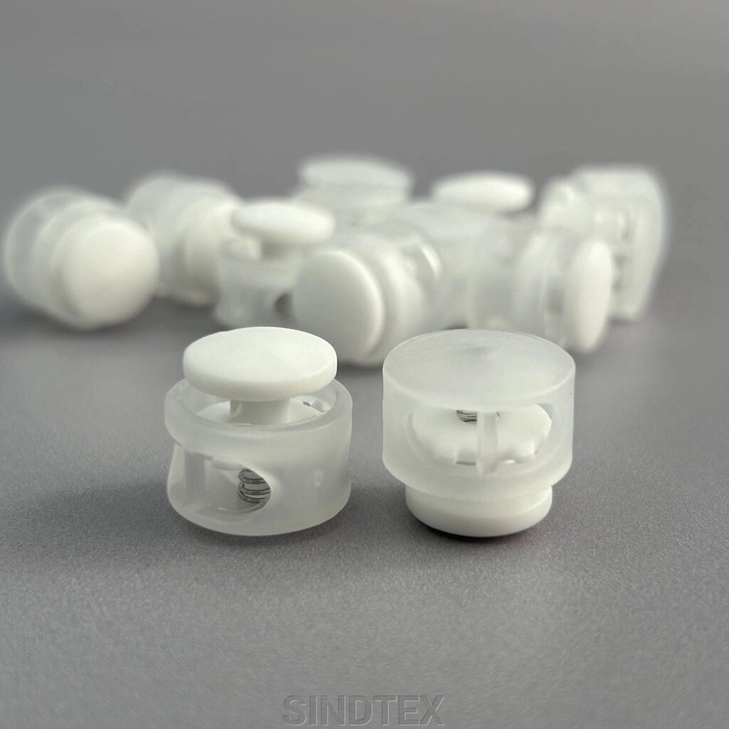 Фіксатор бочонок для шнура пластиковий 16 мм, матовий білий від компанії SINDTEX - фото 1
