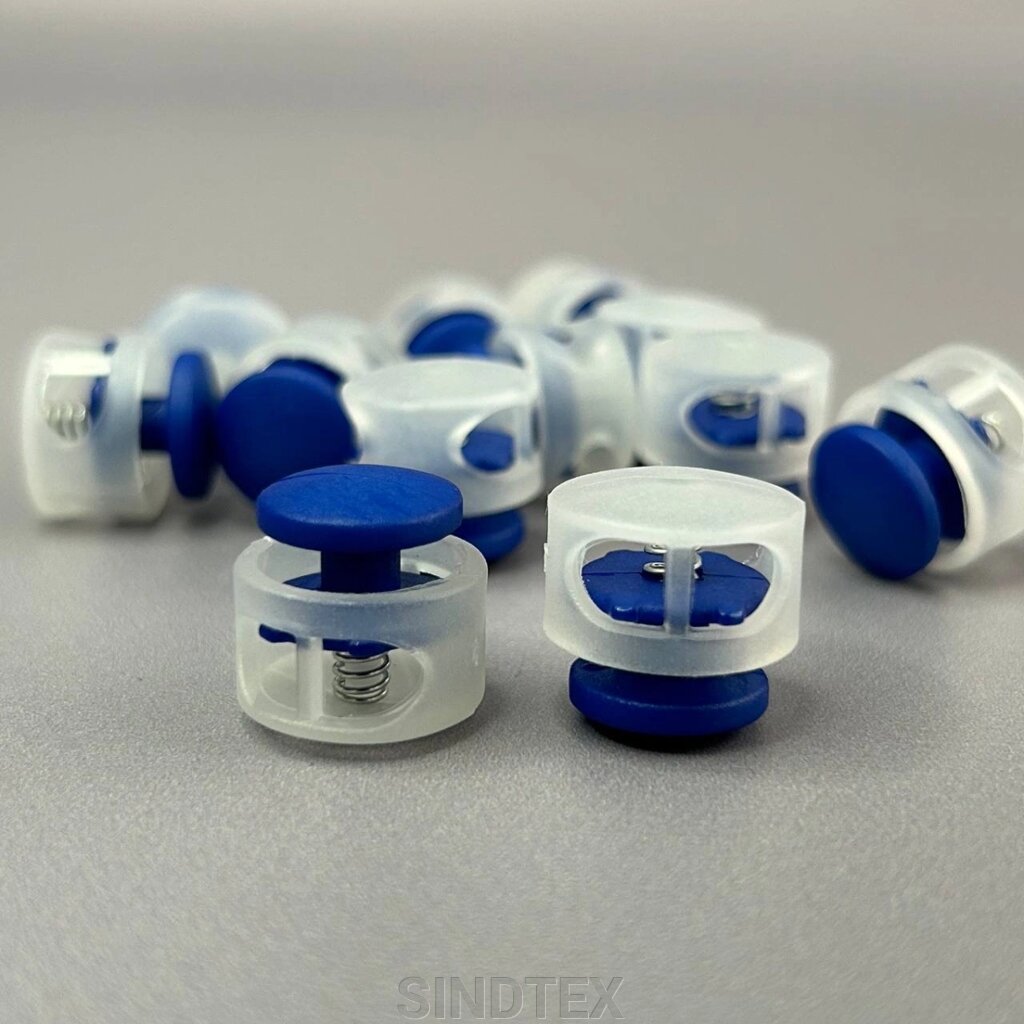Фіксатор бочонок для шнура пластиковий 16 мм, матовий синій від компанії SINDTEX - фото 1