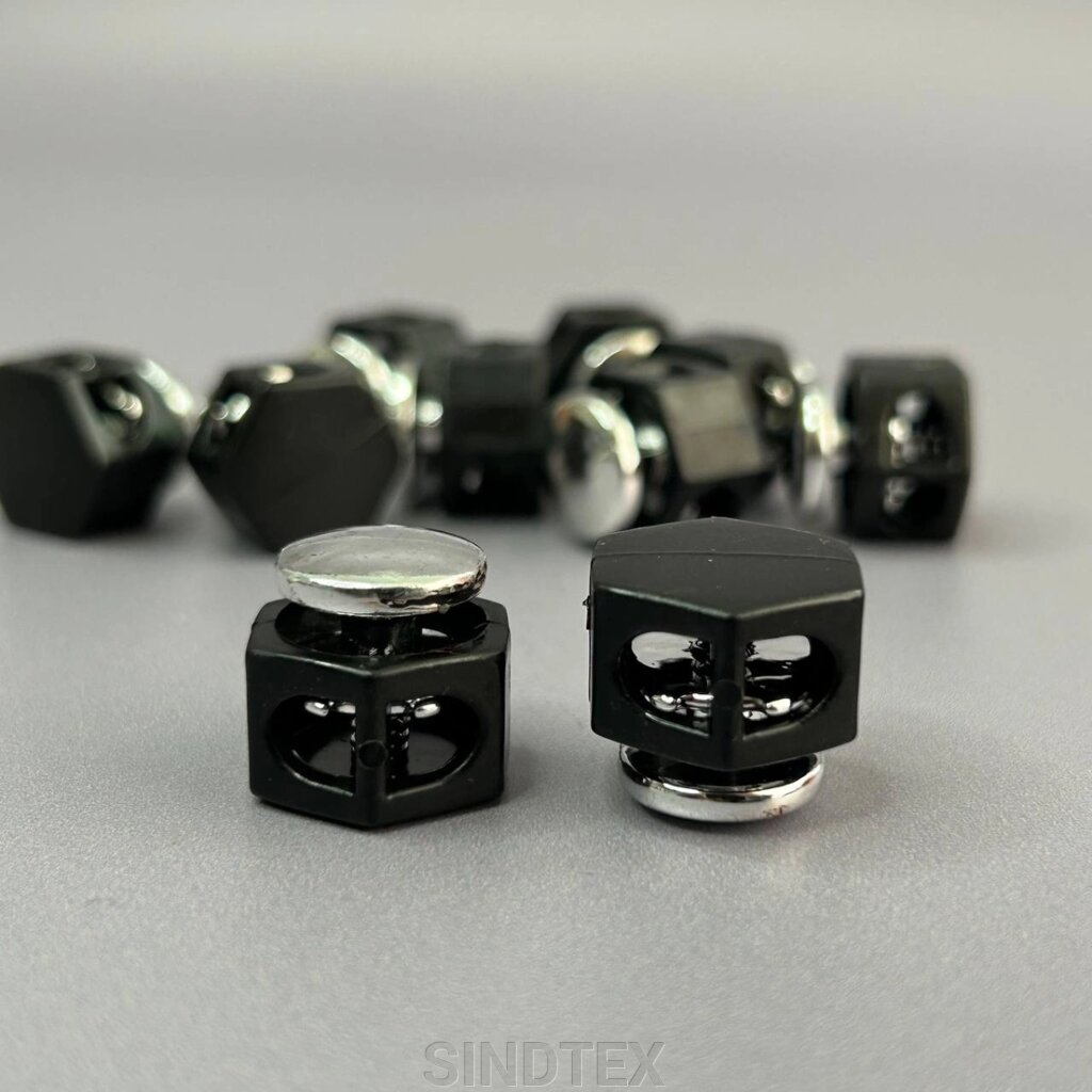 Фіксатор бочонок для шнура пластиковий 17 мм, чорне срібло від компанії SINDTEX - фото 1