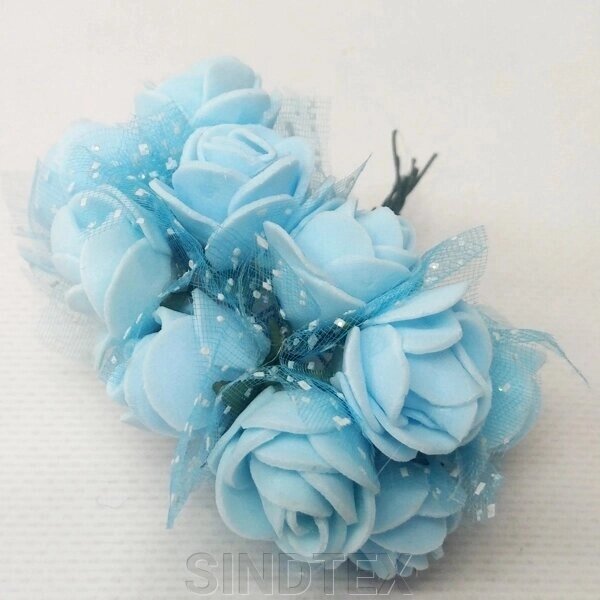 Фоаміранові трояндочки з Фатіном (12шт) колір- Блакитний від компанії SINDTEX - фото 1