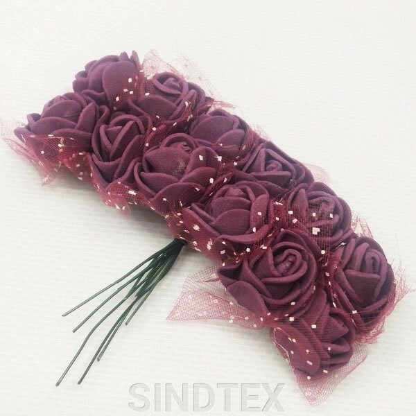 Фоаміранові трояндочки з Фатіном  (12шт) колір - Бордо-темний від компанії SINDTEX - фото 1