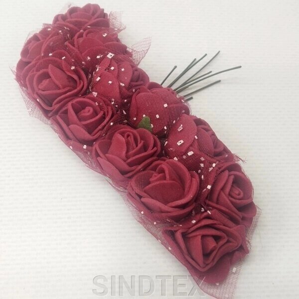 Фоаміранові трояндочки з Фатіном  (12шт) колір - Бордовий від компанії SINDTEX - фото 1