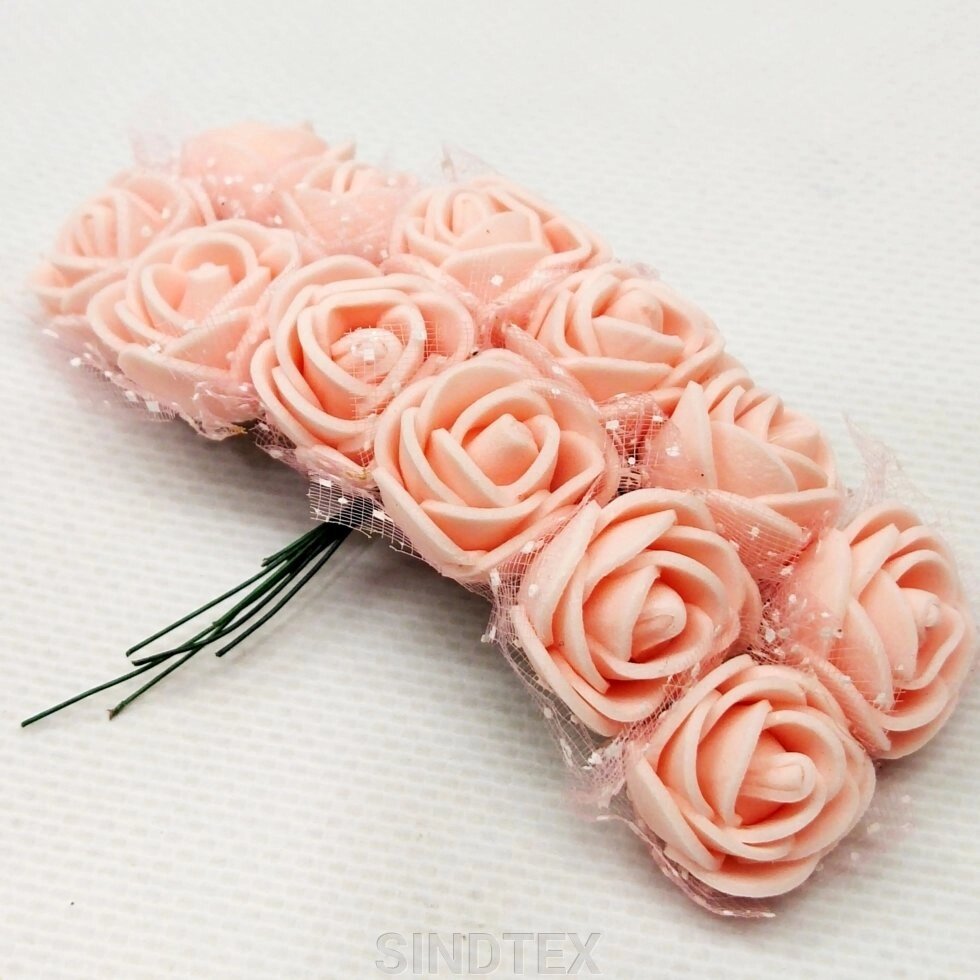 Фоаміранові трояндочки з Фатіном (12шт) колір- Персиковий від компанії SINDTEX - фото 1