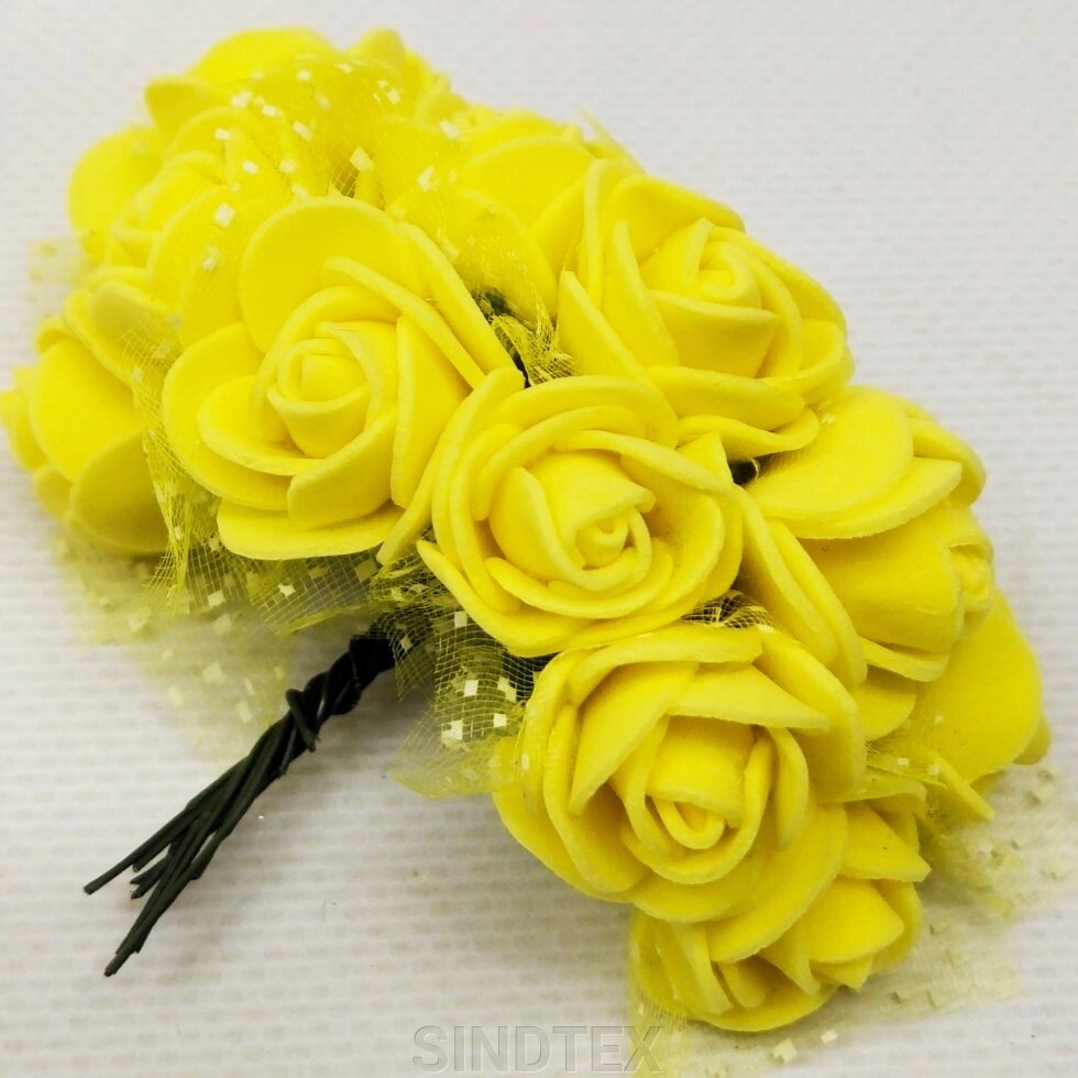 Фоаміранові трояндочки з Фатіном (12шт) колір- Жовтий від компанії SINDTEX - фото 1