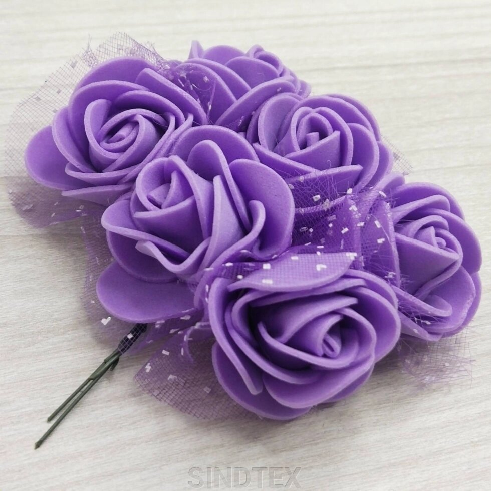 Фоаміранові трояндочки з Фатіном (6шт) колір- Фіолетовий від компанії SINDTEX - фото 1