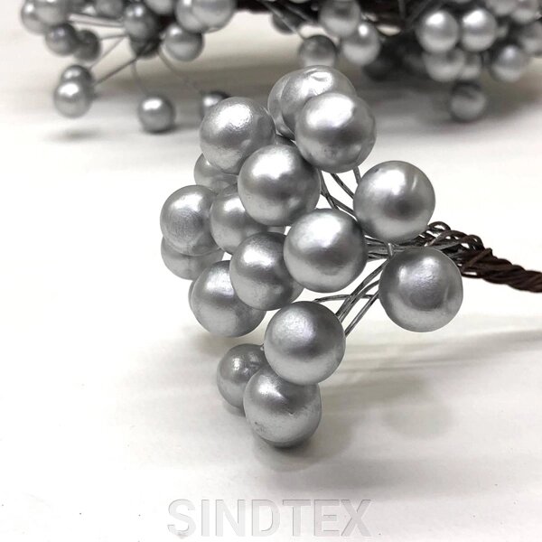 Калина лакова Ø12 мм, для декору букет 40 ягід - срібло від компанії SINDTEX - фото 1