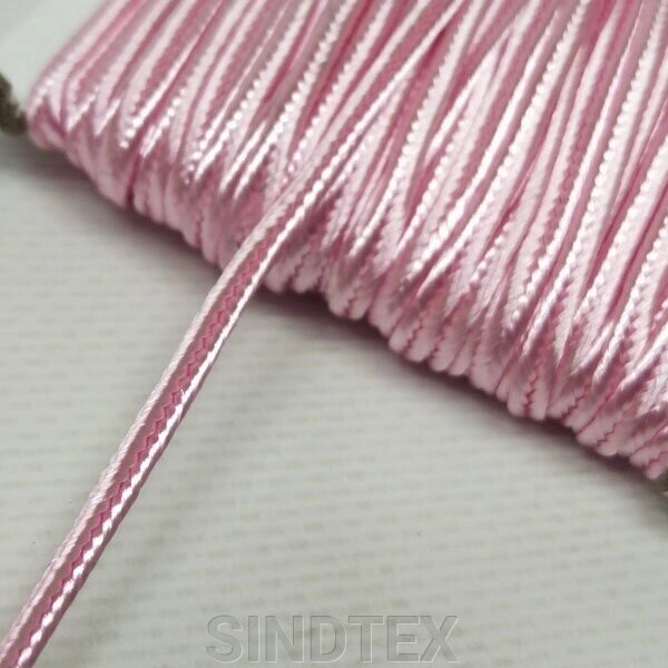 Колір рожевий шнур сутажний плоский 3 мм, моток 30м. від компанії SINDTEX - фото 1