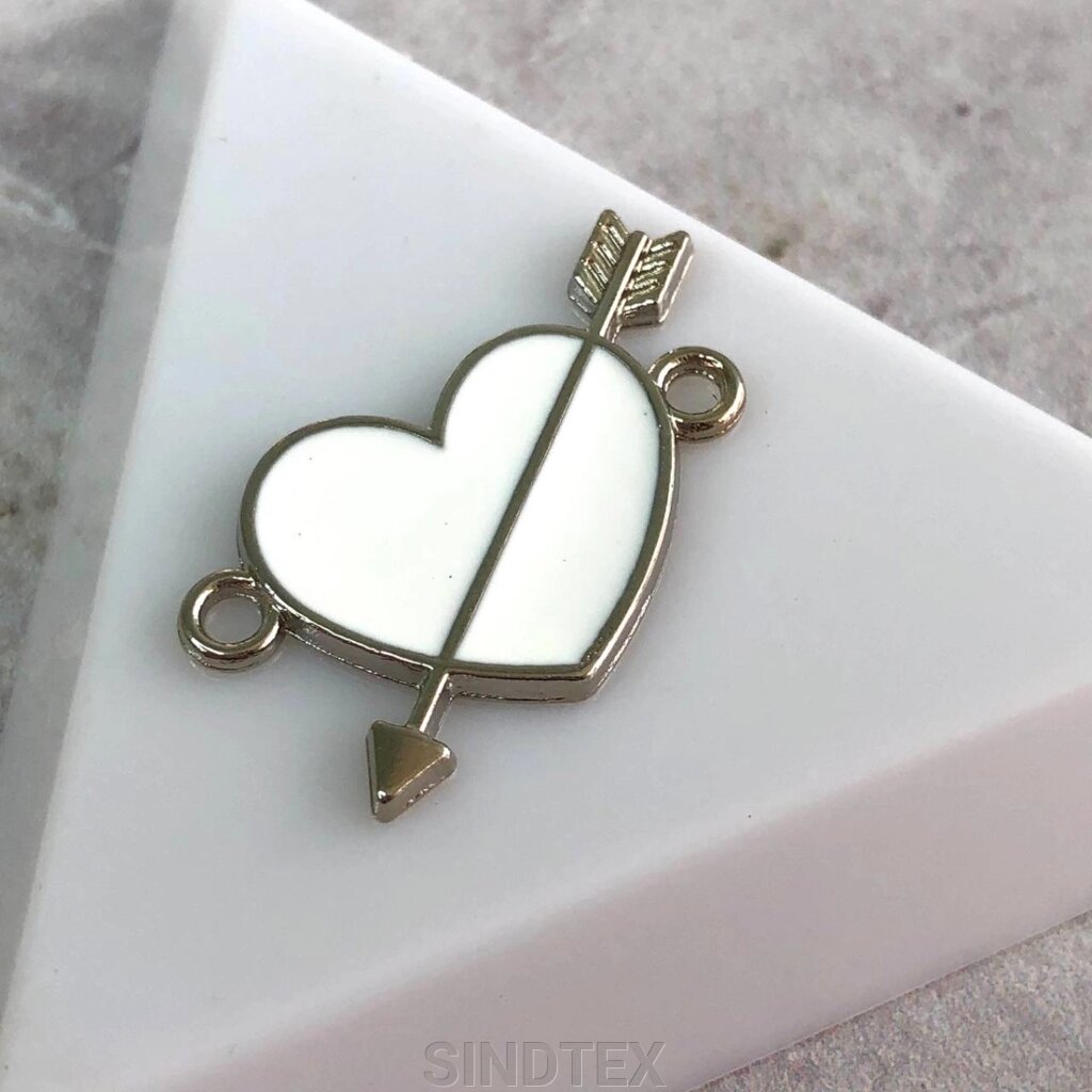 Конектор металевий "Серце з емаллю" 16х25 мм, - білий у сріблі від компанії SINDTEX - фото 1