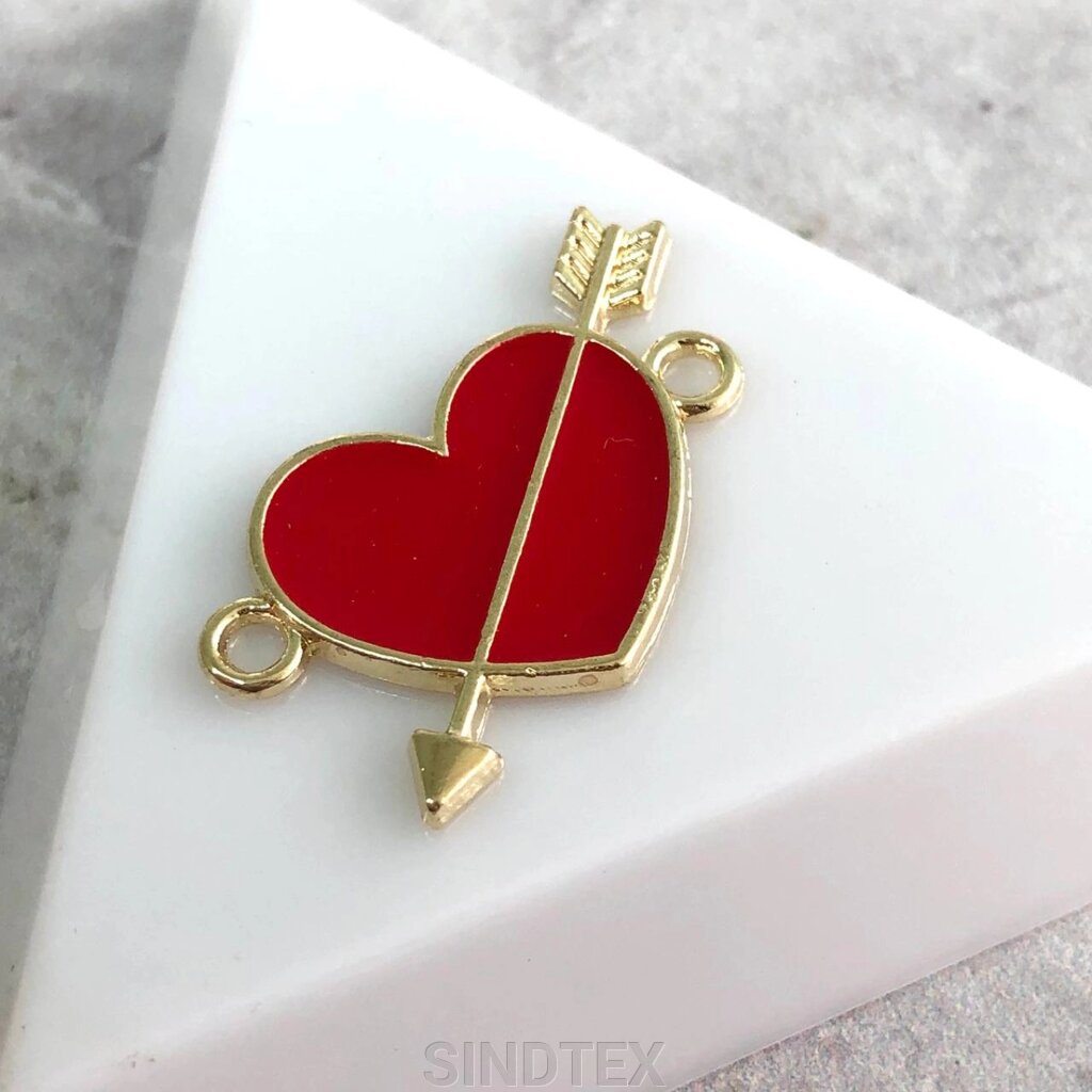 Конектор металевий "Серце з емаллю" 16х25 мм, - червоний у золоті від компанії SINDTEX - фото 1