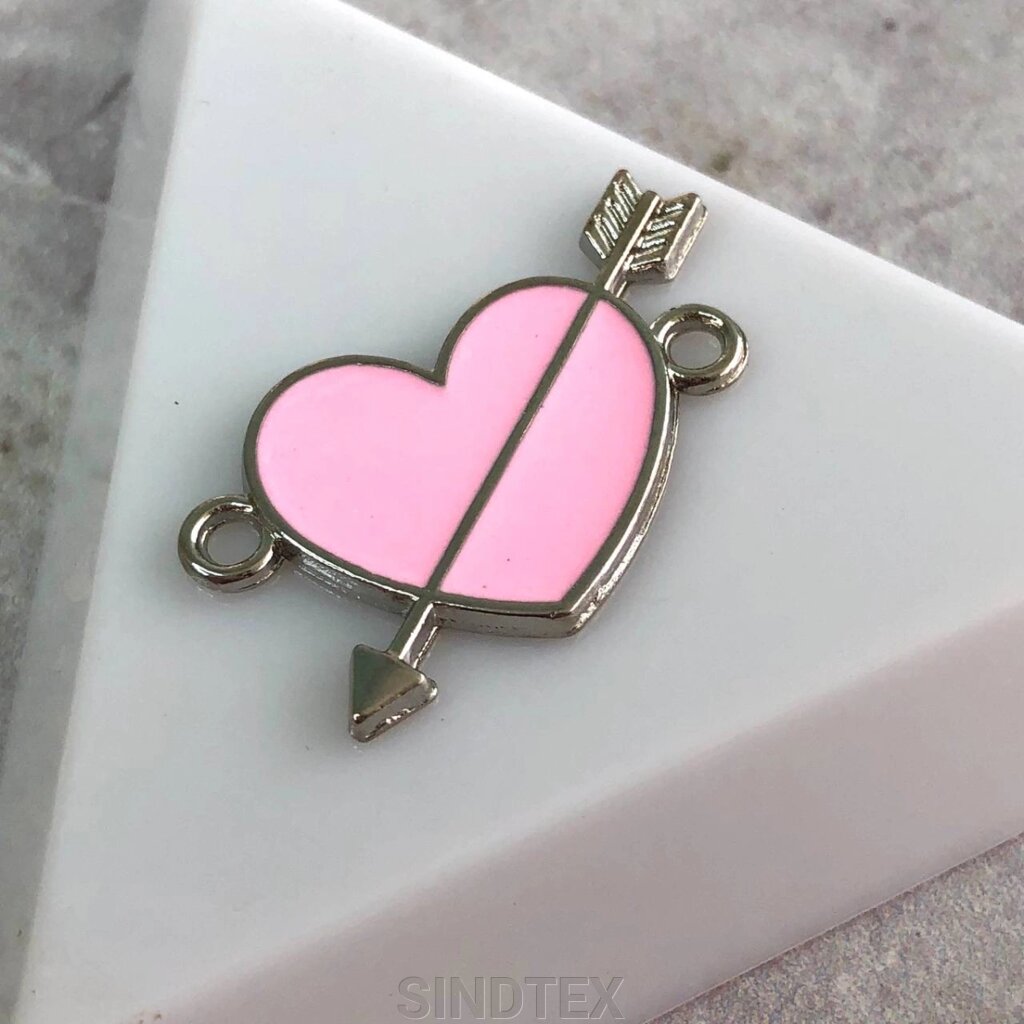 Конектор металевий "Серце з емаллю" 16х25 мм, - рожевий у сріблі від компанії SINDTEX - фото 1