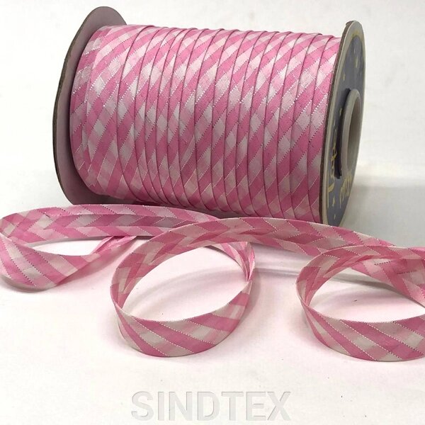 Коса атласна бейка на відріз - рожева клітина від компанії SINDTEX - фото 1
