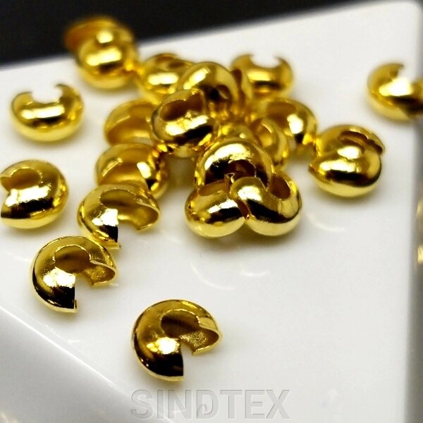 Кримпи, обтискні намистини 5мм, колір Золото - 3гр/уп від компанії SINDTEX - фото 1