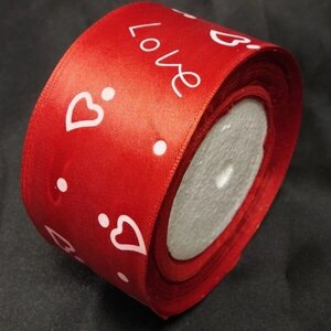 Атласна стрічка червона "Love" 5 см (23 м) Sindtex"АЛР5-005)