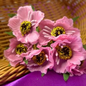 Мак дикий, букет 6 квітів - рожевий