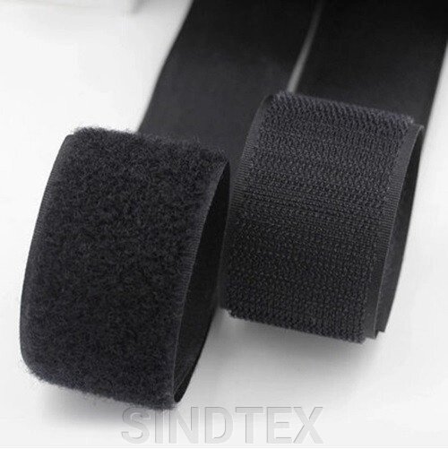 На метраж Чорна 2см. текстильна застібка (липучка, стрічка Velcro) відріз кратно 1м. від компанії SINDTEX - фото 1